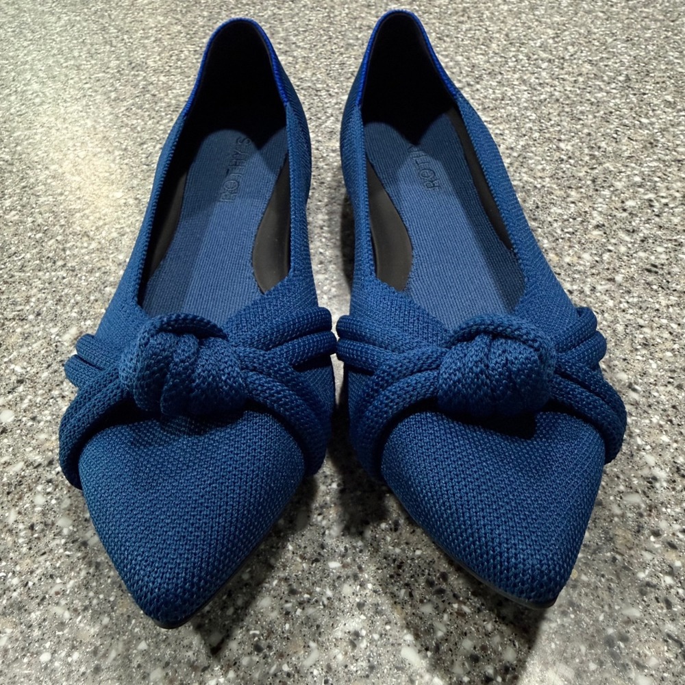 Rothy's The Point Navy Blue Knotted Pointed Toe Ballet Flats Womens 10 Office - Picture 2 of 8